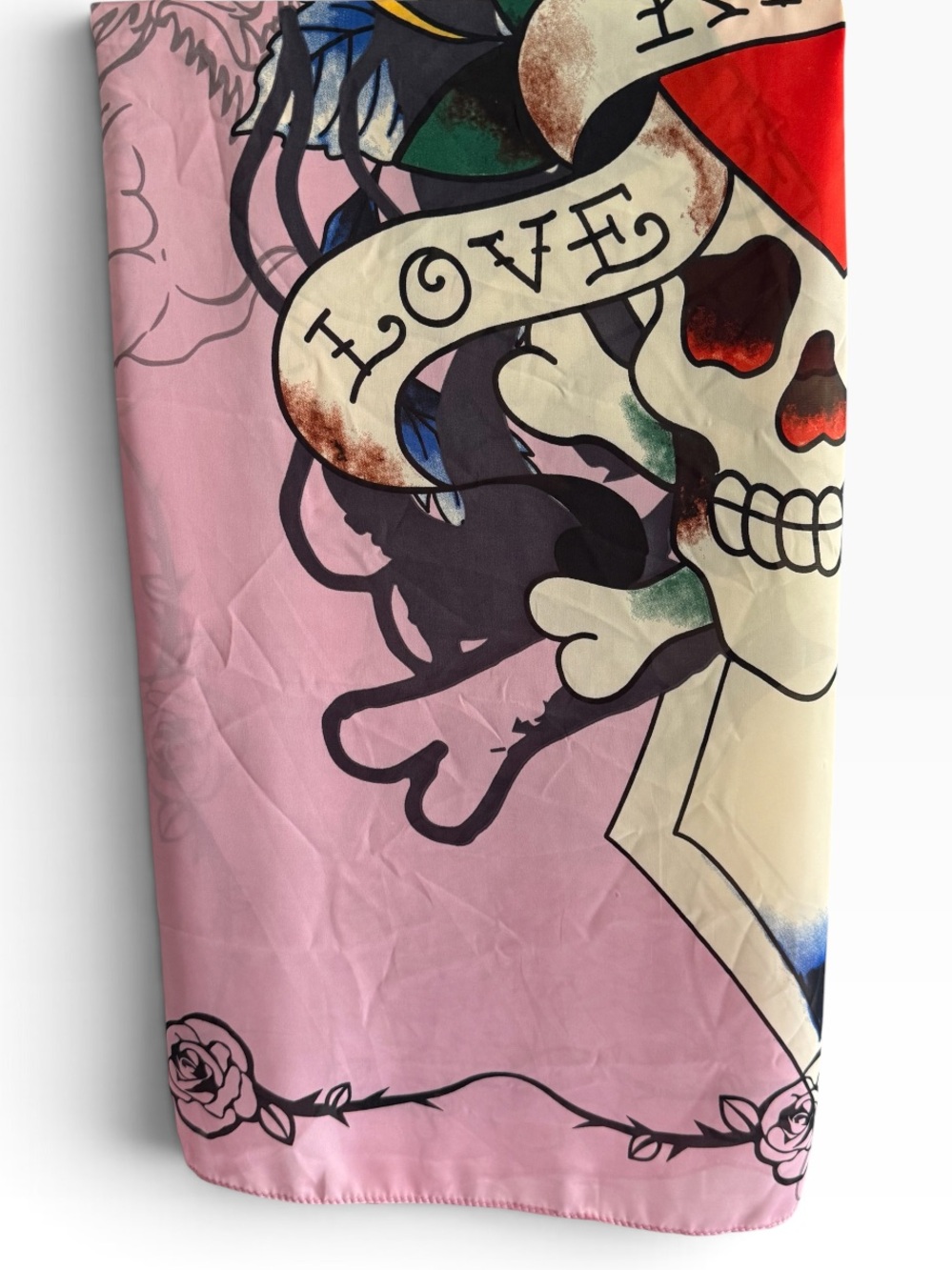 Ed Hardy 42” x 42” Classic Pink/Black Border scarf/wrap - NWT